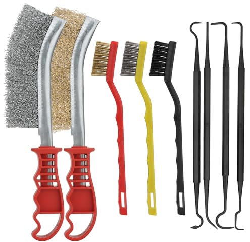 Nadinsta 12 Pieces Cepillo de Alambre de Latón Acero Inoxidable/ Latón/ Nailon, Cepillo Metalico Limpieza con 4 Anzuelos de Doble Cabeza para Escoria de Soldadura Eliminación de Óxido