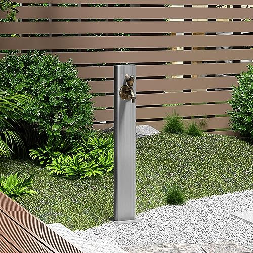 sjdoPulse Freestanding Garden Water Column With Faucet, Irrigation Water Fountain Post Winter Anti Freeze Spray Gun Hose Holder With Birds Taps And Stainless Steel Pillar, Outdoor Courtyard