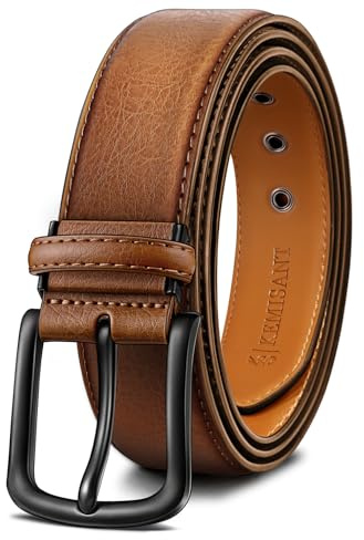 KEMISANT Gürtel Herren, Ledergürtel Einstellbar für Geschenke,Anzug,Freizeit,Jeans und Golf,Breite 38MM,Zum Schneiden Geeignet(Orangebraun,115cm/38-40 taille verstellbar)