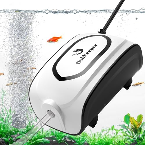 Fishkeeper 3W/5W Aquarium Air Pump - Ultra-Quiet Dual Outlet Adjustable Oxygen Aerator Pump for 1-160 Gallon Fish Tanks, High-Output Aquarium Bubbler with Air Stone & Check Valve & Y-Splitter