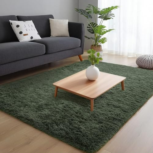 LOMUG Tappeto pelo lungo, lavabile, 120x160 cm, antiscivolo, extra large per camera da letto, morbido, tappeti per camerette (verde scuro)