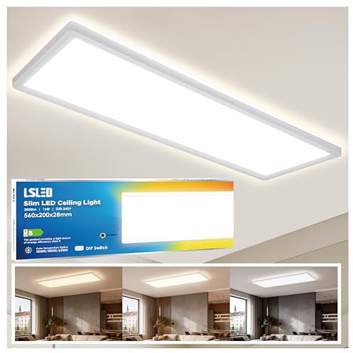L5L3D LED Deckenleuchte, 56x20cm 16W 3000LM 3000K/4000K/6500K DIP Deckenlampe Backlight-Effekt IP44 LED Panel für Küche Büro Wohnzimmer Badezimmer