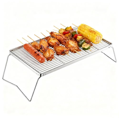 15.8 Folding Campfire Grill, 304 Stainless Steel, Portable Firepit Grate for Camping, Hiking, Picnics