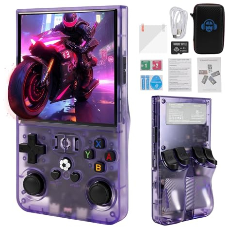 R36MAX - Console da gioco in stile retrò, con schermo HD da 4,0 in IPS da 128 GB, preinstallato, più di 20.000 giochi retrò Open Source Linux System 4000 mAh ricaricabile (viola)