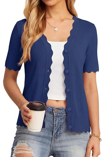 Newshows Womens Cardigans Short Sleeve Summer Cropped Cardigan Ladies Buttons Dress Cover Up Bolero Shrug Knitted Top | Button Up Bolero Knitted Sweater Tops Dress Cover Up