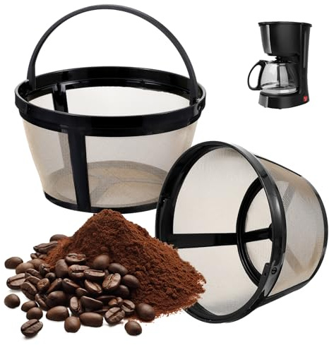 Nogeqi 2 Pack Reusable Coffee Filters 8-12 Cup with Closed Bottom, Basket Coffee Filters with Handle, Compatible with Most Coffeemakers