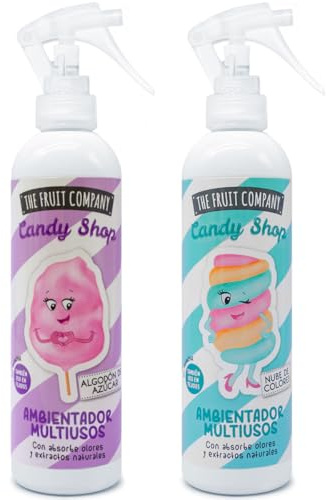 The Fruit Company Spray Hogar Candy Collection 200 ml Pack 2 Unidades Ambientador Multiusos Absorbe Olores Apto para Tejidos Aromas Dulces y Golosinas (Nube Algodón)