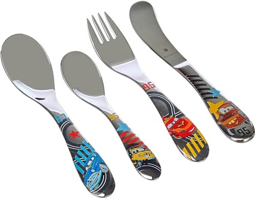 WMF Disney Cars2 Kinderbesteck Set 4-teilig, Kinderbesteck Edelstahl, Besteck Kinder ab 3 Jahre, Cromargan poliert, spülmaschinengeeignet