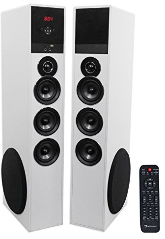 Rockville TM150W Powered Home Theater Tower Speaker System, White, 1000W, 10 Subwoofers, Bluetooth, USB/SD Playback, FM Radio, Remote Control, Karaoke Ready, Perfect for Home Entertainment