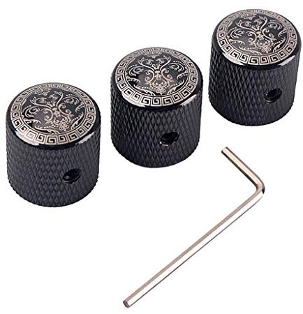H HILABEE Metrisch Metall Dome Knöpfe Potiknopf mit Schlüssel für E-Gitarre oder Bass, Schwarz (3 Stück)