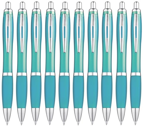 Libetui 10er Pack ergonomische Kugelschreiber rutschfeste Griffzone Großraumine blauschreibend 10 Kulis für Büro Haushalt Praxis Schule Gehäuse Türkis Aqua