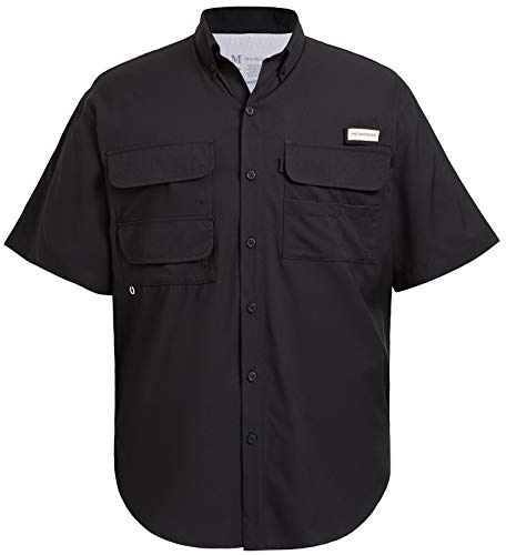 Bassdash Camisa de Vestir de Pesca para Hombre con protección UPF 50 Tejido de Manga Corta con Botones para Exteriores