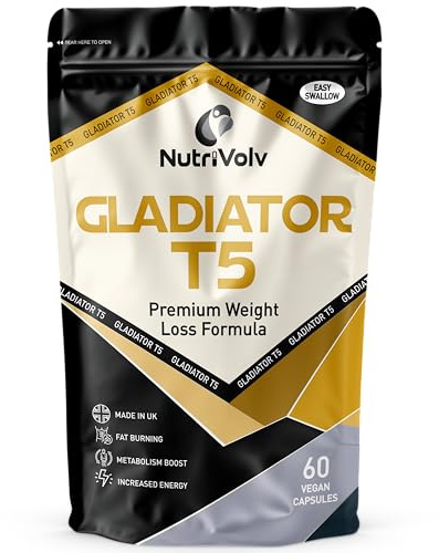 NutriVolv Gladiator T5 Maximum Strength Weight Loss Pills That Work Fast, Keto Shred Fat Burning Pills wit Kola Nut, Green Tea, Acai Berry & Caffeine | Thermogenic | 60 Capsules