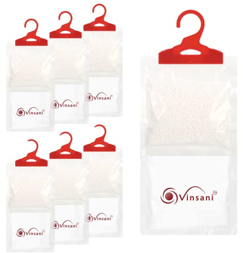 Vinsani Hanging Wardrobe Dehumidifier Bag Pack of 6 or 12 – Moisture Absorber Condensation Remover to Stop Damp, Mould, Moisture in Home Kitchen Wardrobe Bedroom Office Bathroom (6 Packs)