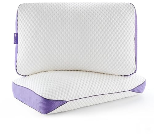 HOMELAB Adjustable Shredded Memory Foam Pillows Queen Size, Cooling Bed Pillows for Sleeping with Removable Cover, Medium Pillows for Side Stomach & Back Sleepers, 2 Packs 20x28