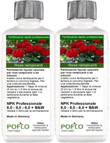 POFLO Fertilizzante per rose rampicanti e rose ad arbusto, fertilizzante liquido premium della linea professionale (500ml)