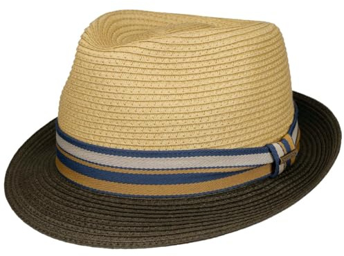 Stetson Licano Toyo Trilby Strohhut UV Schutz 40+ Damen Herren Frühling Sommer Oliv L (58-59 cm)
