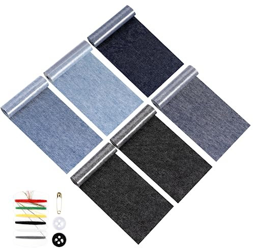 Jeans Flicken zum Aufbügeln, 6 Rollen Bügelflicken Jeans, Innen Patches, Jeans Kleidung Lochreparatur und Dekoration, Patches zum Aufbügeln für Kinder Erwachsene, 5 Farben (8 x 51cm)
