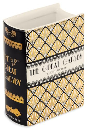Steel Mill & Co Book-Shaped Decorative Vase, Ceramic Vases for Home Decor, Cute Bookshelf Decor, Unique Vase for Book Lovers (Small - Great Gatsby)