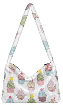 Cupcakes Schultertasche für Damen, pelzige Umhängetasche, Hobo-Handtasche, Geldbörsen für Arbeit, Uni, Reisen, Cupcakes, Einheitsgröße