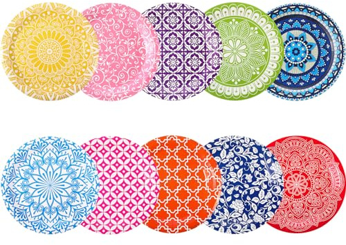 Umigy 120 Pcs Geometric Colorful Paper Plates Summer Disposable Dessert Cake Plates 7 Inch Multicolor Colored Party Plate for Birthday Baby Shower Party Favor