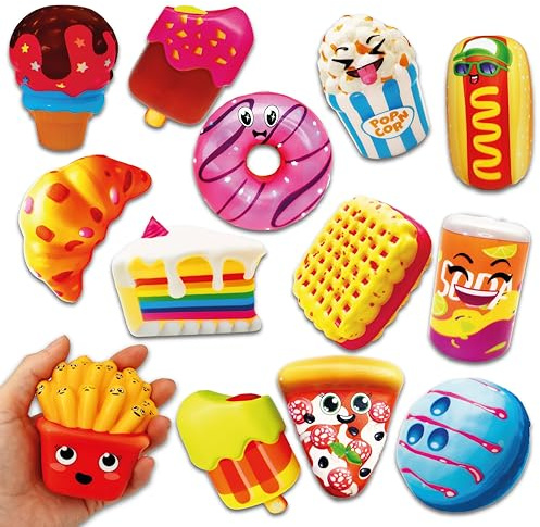 Lavatelli - Set de 13 piezas Squishy, Juguetes blandos en forma de comida, detalles cumpleaños niños, 8 cm, juegos, gadgets, regalos divertidos e ideas de regalar para invitados, squishies
