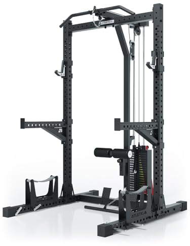 Atletica R7 Rider | Version poids enfichables | Rack à squat avec cordon de serrage avec poids enfichables 95 kg sur le cordon de serrage Remplace près de 4 poteaux Power Rack Taille 203 cm