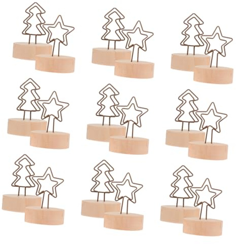 CAXUSD 24piezas Soporte De Notas De Navidad Clips De Madera y Forma De Árbol y Estrella Portacartas Para Decoración De Mesa Fiestas