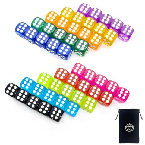 50 Stück Würfel Set, 6 Seitige Spielwürfel 10 Farben, Dice Set aus Acryl 14 mm, Würfel Bunt mit Einstecktaschen, Würfelset mit Aufbewahrungsbox für Tischspiele Würfelspiele
