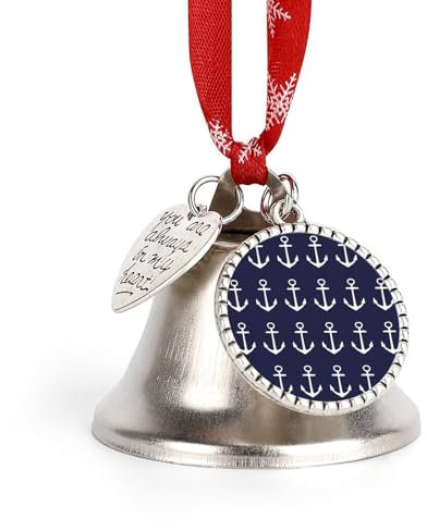 Nautical Navy Blue Anchor Christmas Bell Ornaments Metal Hanging Bell Pendants for Christmas Tree Party Decor Love Bell