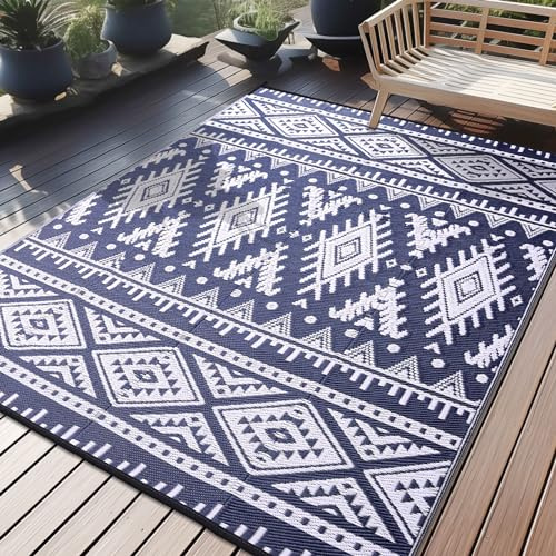 Homaxy Waterproof Outdoor Rug, 180x270cm, Navy Blue & White