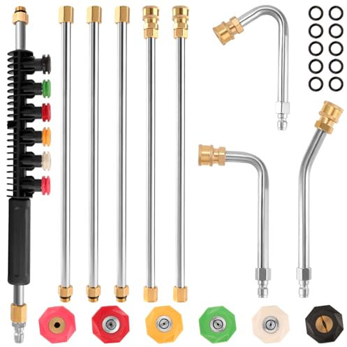 Varita de extensión para lavadora a presión, lanza de lavadora eléctrica de 8 pies con 3 accesorios de limpiador de canalones, 6 puntas de boquilla de pulverización, conexión rápida de 1/4 pulgadas,