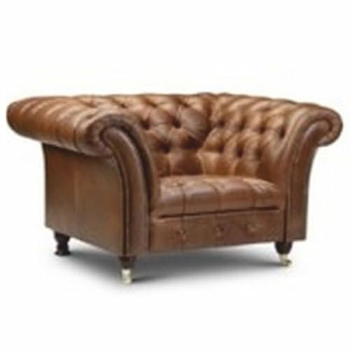 Casa Padrino Poltrona in pelle Chesterfield Vintage Marrone/Marrone scuro 127 cm - Mobili in vera pelle