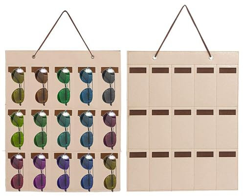 QIUSUIG Mehrere Brillen Brillenaufbewahrung,Hängende Sonnenbrille Organize,Brillenaufbewahrung,15 Fächer Hängende Sonnenbrille Organizer,Brillenhalter Wand (Khaki)