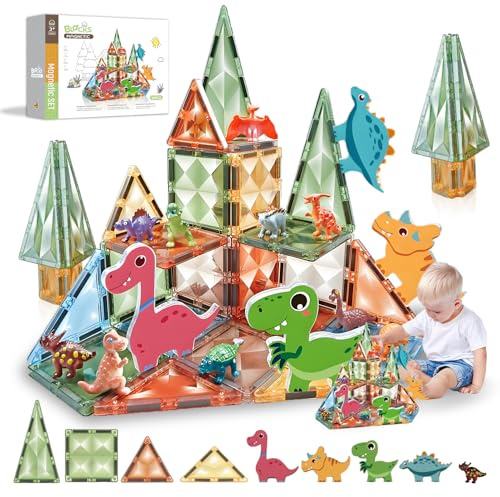 Mattoncini magnetici a forma di dinosauro, 36 pezzi, mattoncini magnetici, giocattolo da costruzione creativo Montessori, giocattolo educativo STEM, regalo per 3, 4, 5, 6 anni, ragazzi e ragazze