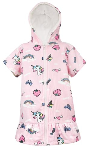 FLYISH DIREKT Handduk med huva, 100 % bomull, tjock strandponcho, superabsorberande kortärmad badrock för pojkar och flickor, enhörning, 5-8 Years