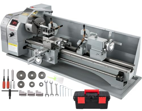 1200W Torno de Metal 220 x 750 mm de alta precisión con portabrocas de 3 mandíbulas y velocidad máxima de husillo. 3000 RPM Pantalla LCD para Roscado Torneado Perforación
