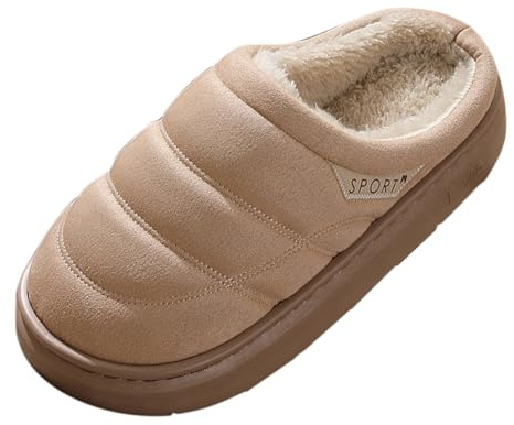 Plyschtofflor för kvinnor och män – mysiga varma Fuzzy House tofflor, bekväma pantoletter, tjock sula, filttofflor, halkfria stugskor, slip-skor, tystgående, hemmaskor, unisex, vintertofflor, kaki, 40