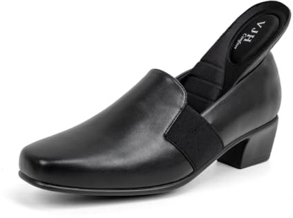 VJH confort Women's Dress Pumps Chunky Heel Loafers Slip On Square Toe Comfortable Work Shoes Lightweight(Black,10)