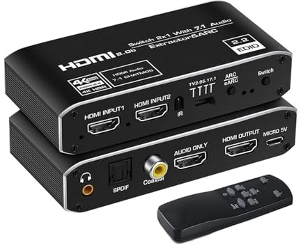 Conmutador HDMI 2x1 4K 120Hz Extractor De Audio EARC ARC Fibra Toslink 2.0 60Hz Control Remoto Compatible Con TV PS4