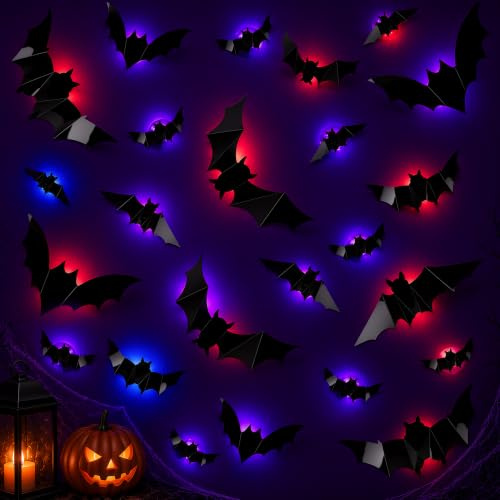 24 Decoracion Murcielagos Halloween Adornos LED para Interior Exterior