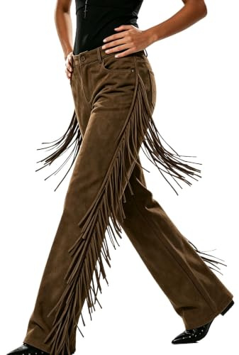 Générique Pantalon d'équitation pour femme Costume de cowgirl Pantalon à franges Costume de carnaval Chaps longs Vintage Pantalon de fête Costume de carnaval Décontracté Épaules dénudées