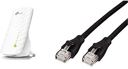 TP-Link RE200 WLAN Repeater (750 Mbit/s, Dual WLAN AC+N, WLAN Verstärker, LAN Port, App Steuerung, kompatibel zu Allen WLAN Geräten) & Amazon Basics Ethernet-Netzwerkkabel, RJ45, Cat6
