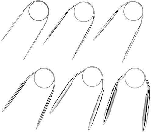 YAANBUNB 6 Stück Rundstricknadeln Set 40cm Stricknadeln Set Lang Knitting Needles Stricknadel mit Seil 2/3,5/4/5/6/9mm Edelstahl Häkeln Metall Garnnadeln Austauschbar Nadelspiel für Socken Mützen