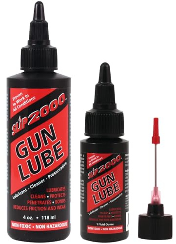 Slip 2000 Gun Lube Buddy Pack, Squeeze Bottle with Needle Tip Applicator for All Firearms, 100% Pure Synthetic CLP, Gun Lubricants for Peak Performance, (4 oz and 1 oz)