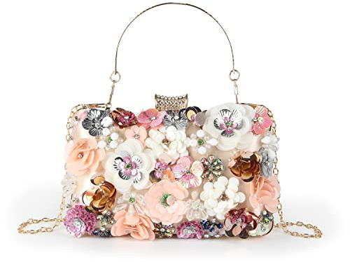LHHMZ Women Elegance Floral Evening Clutch Bags Flowers Beads Wedding Tote Bags Bride Shoulder Handbags