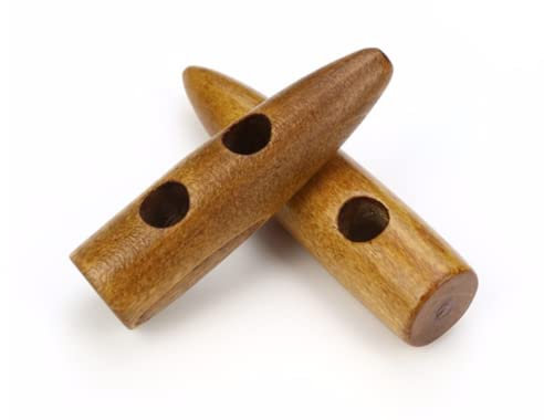 12 Stück Knebelknöpfe braun 30mm Keil braun Knebel, 2 Löcher (6,5mm) Keilform längliche Knöpfe Keilknöpfe zum annähen nähen basteln - Jackenknöpfe Mantelknöpfe