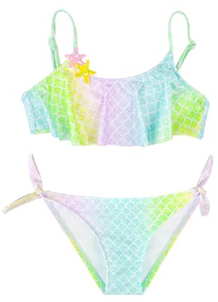 Maillot de Bain pour Filles Ensemble Bikini Deux Pièces Tankini Sets Maillot de Bain pour Filles 2-14 Ans (66615-Green, 10-12 Years)