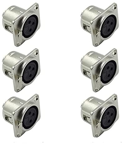 QLXHBOT 6 Pcs XLR Female Jack 3 Pin Panel Mount Jacks, XLR Female Socket Audio Studio Connector,Silver Metal Housing