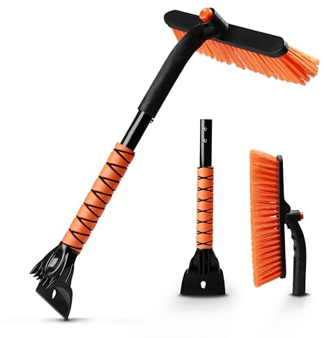 EcoNour 27 3 in 1 Snow Brush with ice Scraper for car Windshield and Window | 360° Aluminum Rotatable Snow Brush for car | Winter Snow Removal Tools with Detachable Foam Grip | Winter Car Accessories